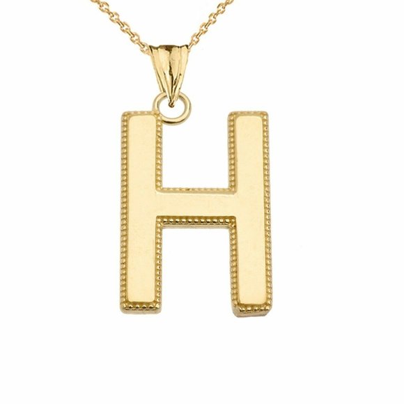 Real Gold Small Initial Letter H Pendant Necklace